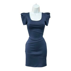 Timing Blue Bodycon Mini Dress with Puff Sleeves